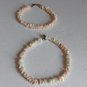 Set of 2 Vintage Puka Shells Bracelet Anklet with Screw Barrel Clasp